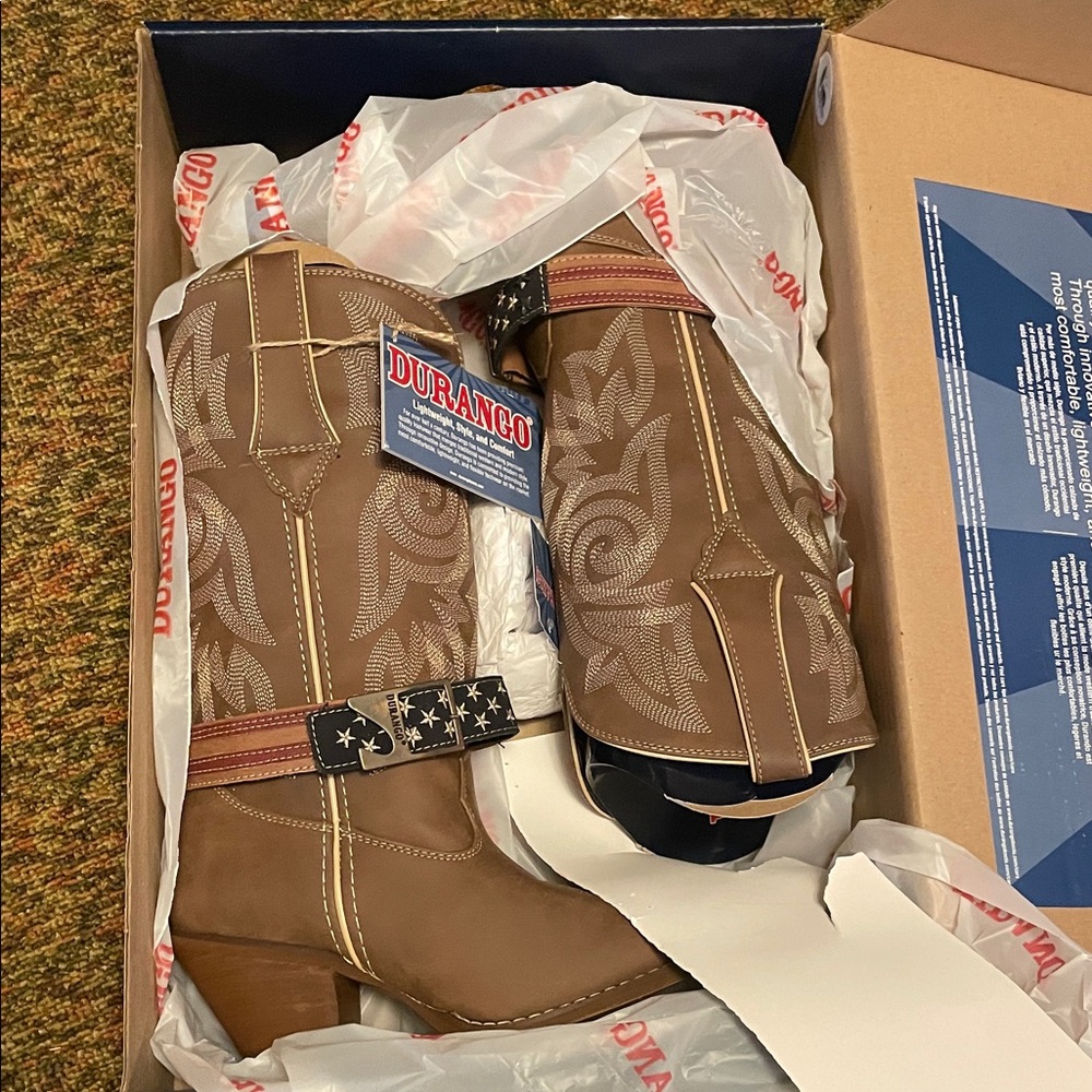 NWT Durango Women’s Crush American Flag Strap Cowboy Boots, 12 inch, size 6